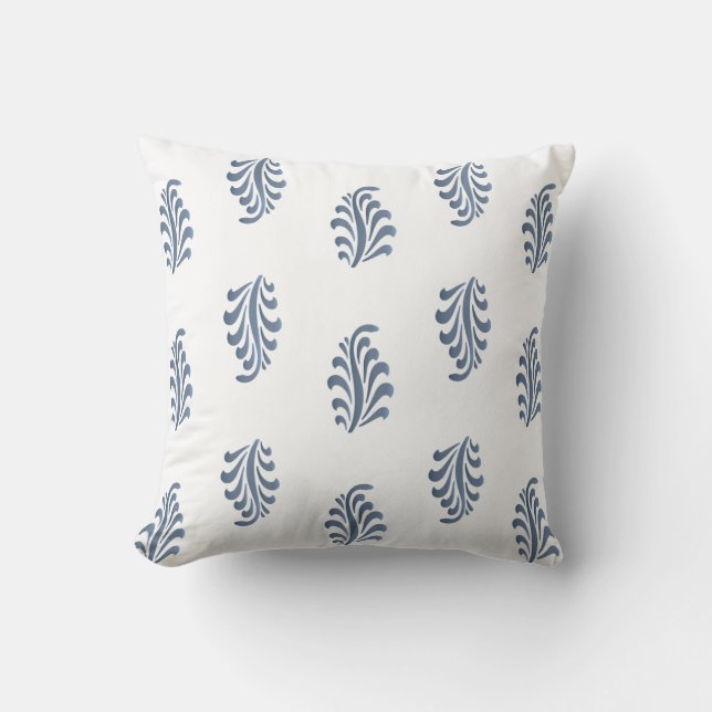 Leaf Pattern in Soft Blue Throw Pillow (Front)