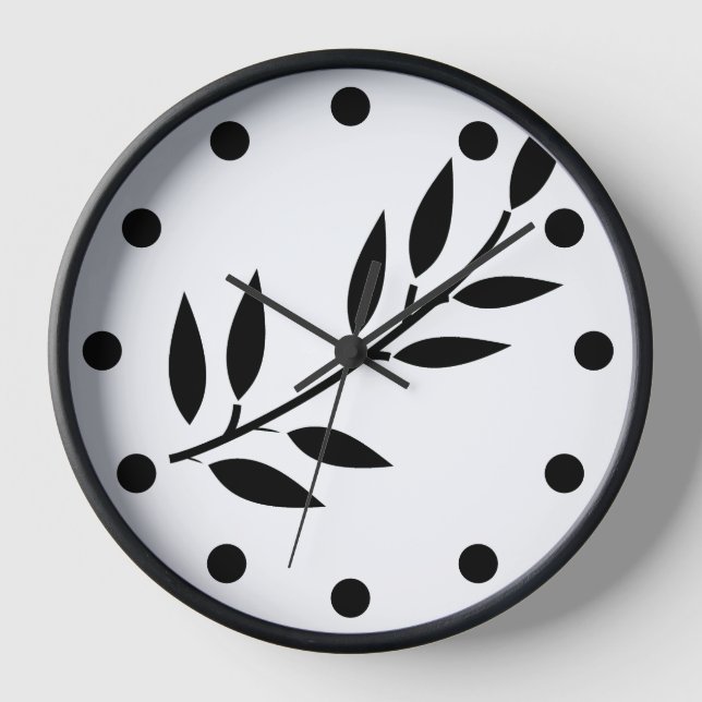 Leaf Pattern Minimal Black White Home Decor Simple Clock (Front)