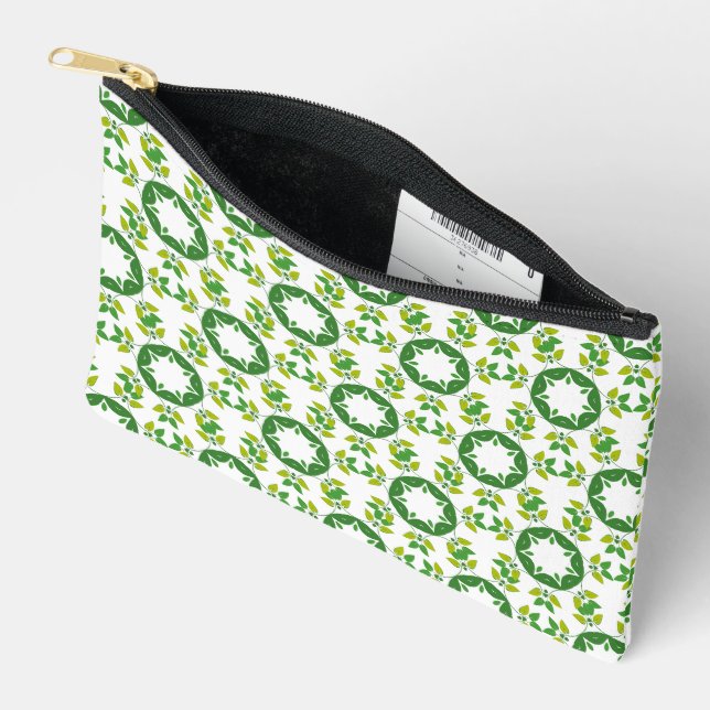 Leaf Pattern, Pattern Of Leaves, Green Leaves Accessory Pouch (Open)