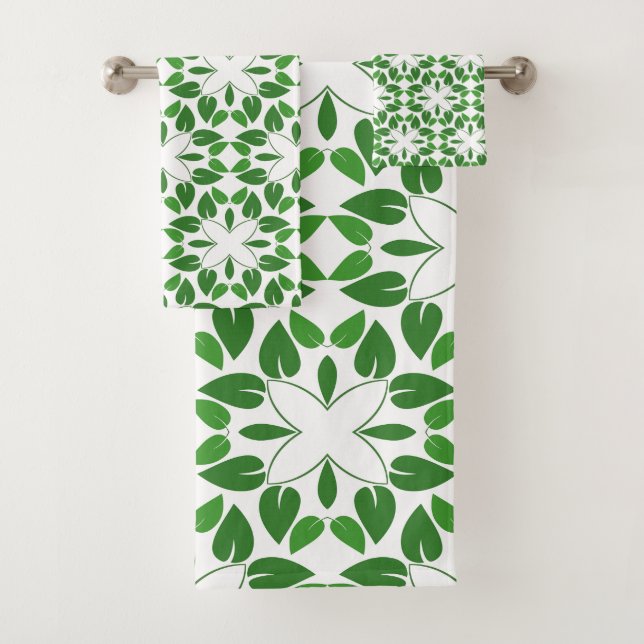 Leaf Pattern, Pattern Of Leaves, Green Leaves Bath Towel Set (Insitu)