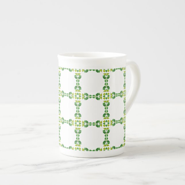 Leaf Pattern, Pattern Of Leaves, Green Leaves Bone China Mug (Front Right)