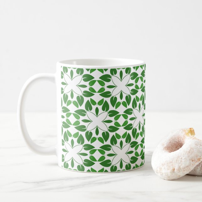 Leaf Pattern, Pattern Of Leaves, Green Leaves Coffee Mug (With Donut)