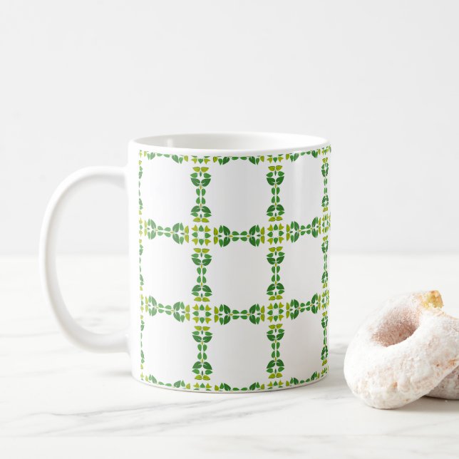 Leaf Pattern, Pattern Of Leaves, Green Leaves Coffee Mug (With Donut)