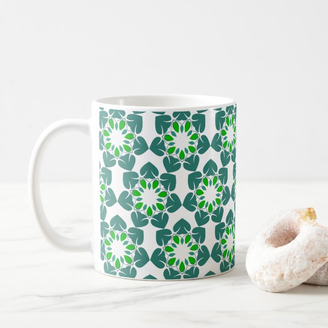 Leaf Pattern, Pattern Of Leaves, Green Leaves Coffee Mug (With Donut)