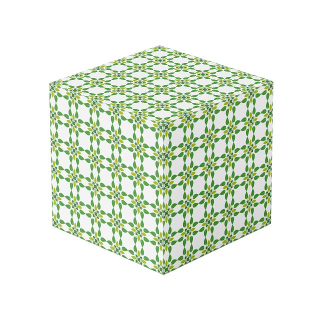 Leaf Pattern, Pattern Of Leaves, Green Leaves Cube (Front Angled)