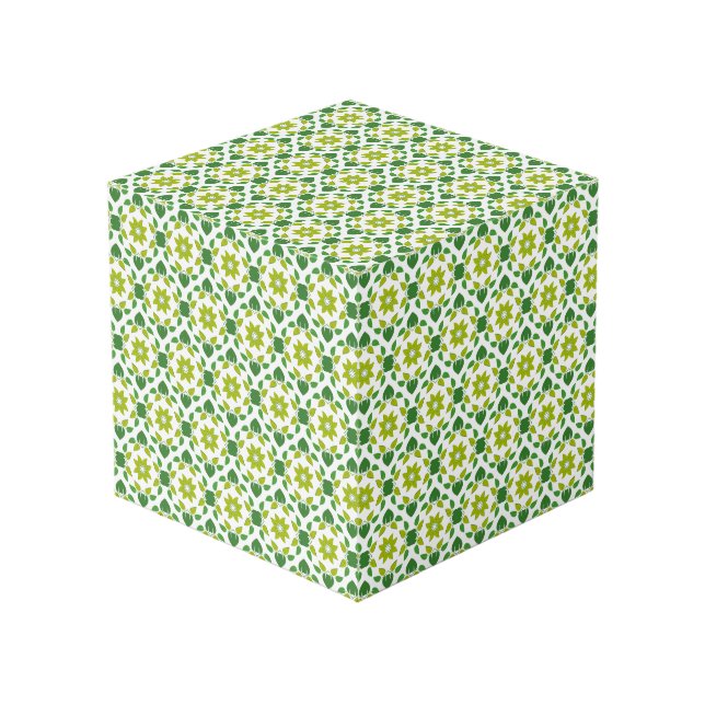 Leaf Pattern, Pattern Of Leaves, Green Leaves Cube (Front Angled)