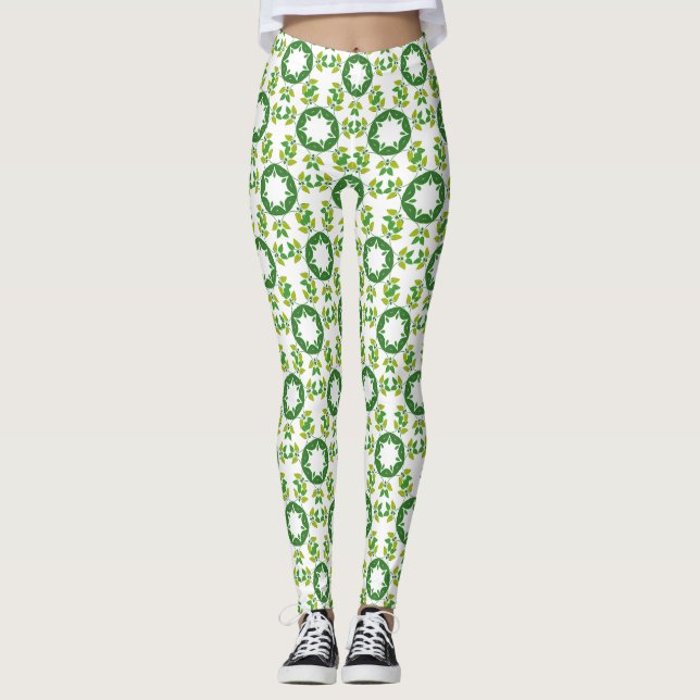 Leaf Pattern, Pattern Of Leaves, Green Leaves Leggings (Front)