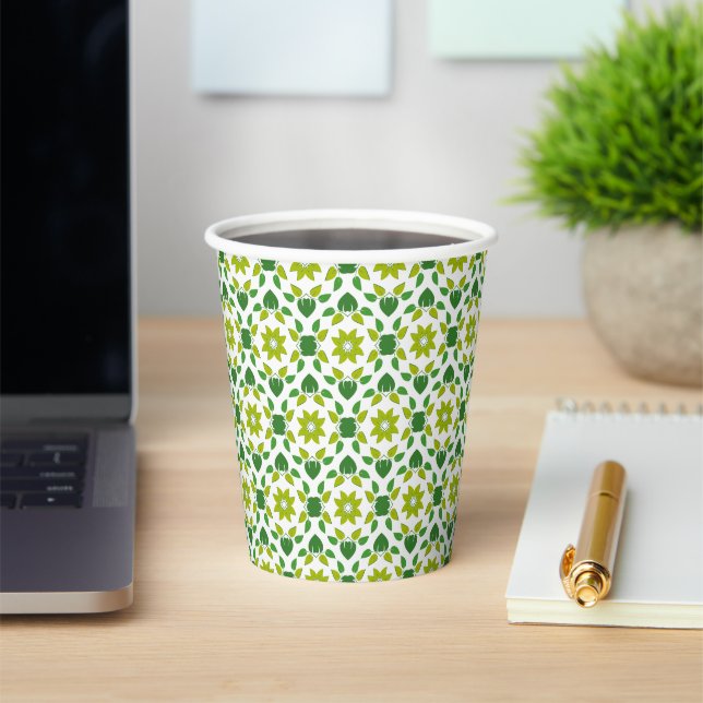 Leaf Pattern, Pattern Of Leaves, Green Leaves Paper Cups (Insitu)