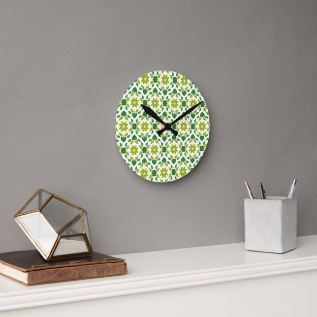 Leaf Pattern, Pattern Of Leaves, Green Leaves Round Clock (Office)