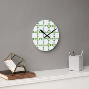 Leaf Pattern, Pattern Of Leaves, Green Leaves Round Clock