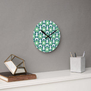 Leaf Pattern, Pattern Of Leaves, Green Leaves Round Clock