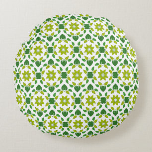 Leaf Pattern, Pattern Of Leaves, Green Leaves Round Pillow
