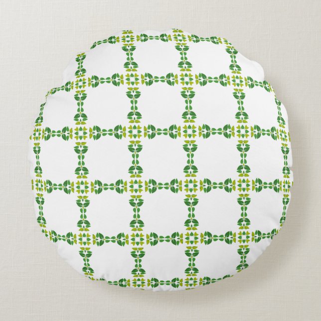 Leaf Pattern, Pattern Of Leaves, Green Leaves Round Pillow (Front)