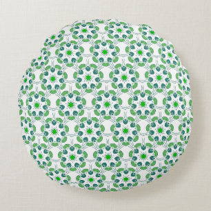 Leaf Pattern, Pattern Of Leaves, Green Leaves Round Pillow