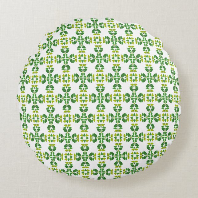 Leaf Pattern, Pattern Of Leaves, Green Leaves Round Pillow (Front)