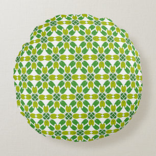 Leaf Pattern, Pattern Of Leaves, Green Leaves Round Pillow
