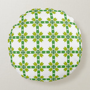 Leaf Pattern, Pattern Of Leaves, Green Leaves Round Pillow