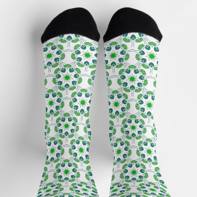 Leaf Pattern, Pattern Of Leaves, Green Leaves Socks (Top)