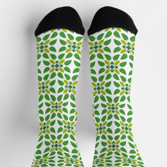 Leaf Pattern, Pattern Of Leaves, Green Leaves Socks (Top)