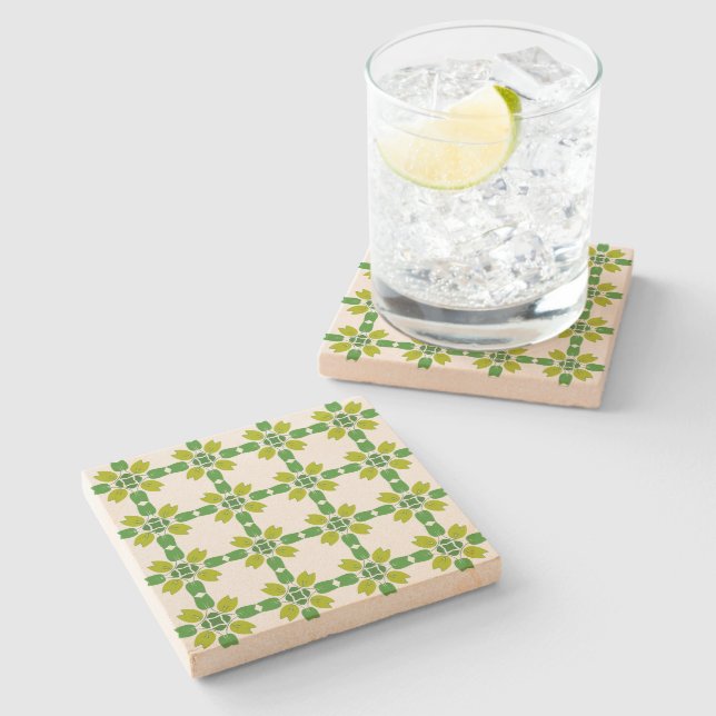 Leaf Pattern, Pattern Of Leaves, Green Leaves Stone Coaster (Side)