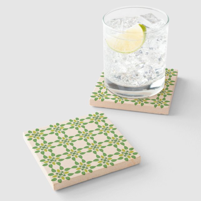 Leaf Pattern, Pattern Of Leaves, Green Leaves Stone Coaster (Side)