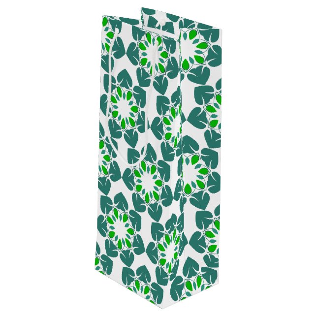 Leaf Pattern, Pattern Of Leaves, Green Leaves Wine Gift Bag (Back Angled)