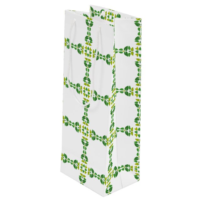Leaf Pattern, Pattern Of Leaves, Green Leaves Wine Gift Bag (Back Angled)