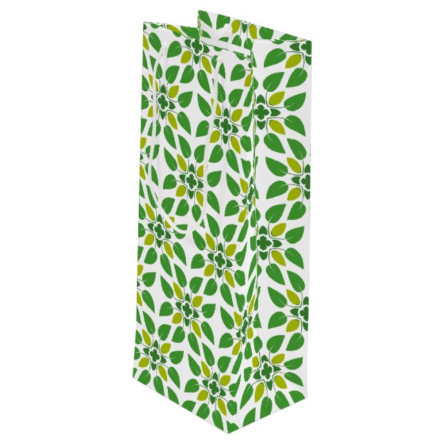 Leaf Pattern, Pattern Of Leaves, Green Leaves Wine Gift Bag (Back Angled)