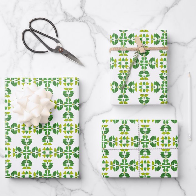 Leaf Pattern, Pattern Of Leaves, Green Leaves Wrapping Paper Sheet (Front)