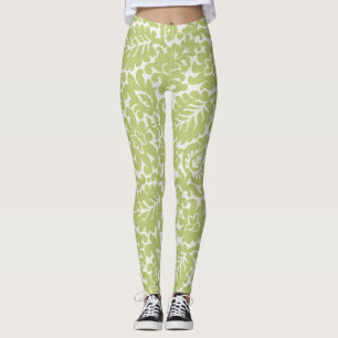 Leaf pattern printed green leggings 