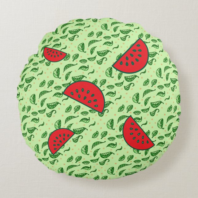 Leaf Pattern Round Pillow (Front)