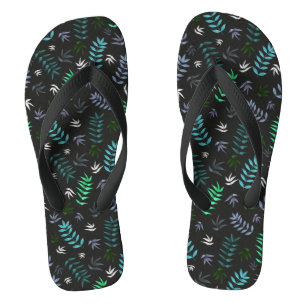 Leaf pattern stylish, modern blue & black flip flops