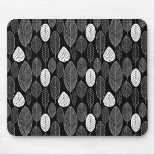 Leaf Pattern - White on Black Mouse Pad
