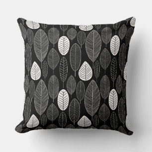 Leaf Pattern - White on Black Throw Pillow