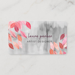 Leaf Pink Abstract Watercolor Paint Strokes Nature Business Card