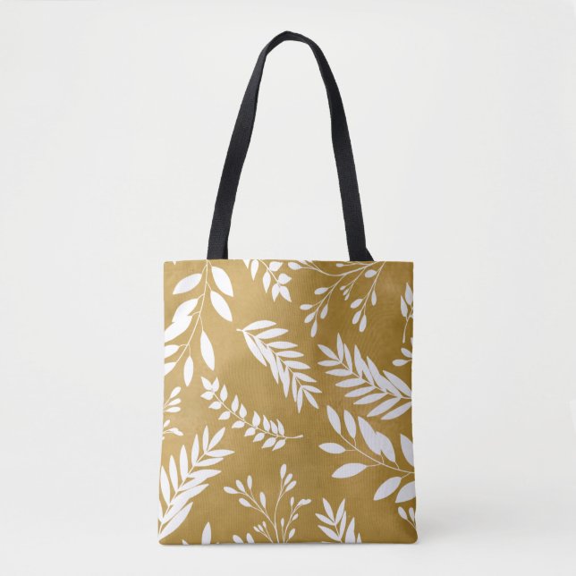 Leaf Print on Yellow Watercolor Tote Bag (Front)