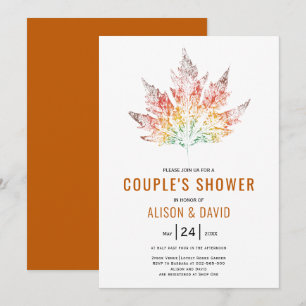 Leaf print orange fall wedding couples shower invitation