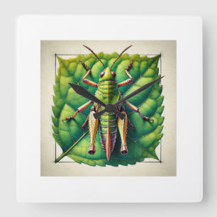 Leaf Rolling Grasshopper 170724IREF201 - Watercolo Square Wall Clock