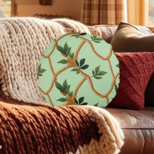 leaf Rope Green Brown Pattern  Round Pillow