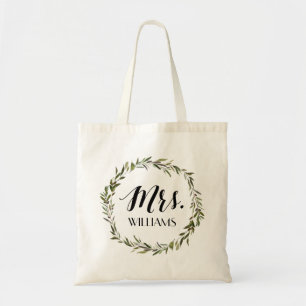 Leaf Script Tote Mrs. with Personalized Name