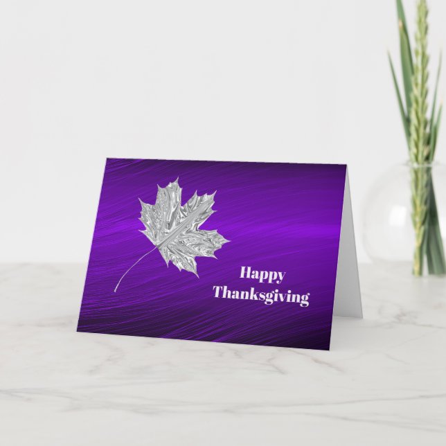 Leaf Silver Foil Graphic Thanksgiving Holiday Card (Front)