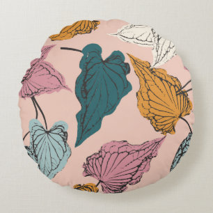 Leaf skeleton seamless pattern,background with cal round pillow