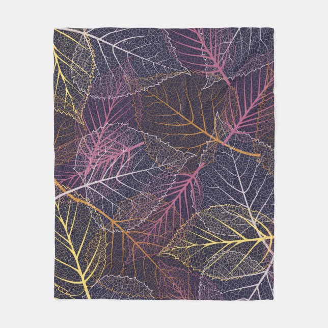 Leaf skeleton seamless pattern,background with col fleece blanket (Front)