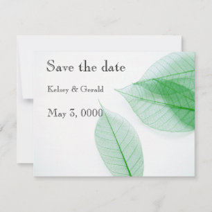Leaf skeletons on white save the date