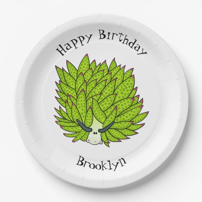 Leaf slug cartoon illustration paper plate (Front)
