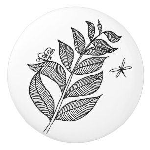 Leaf Sprig #1 Ceramic Knob