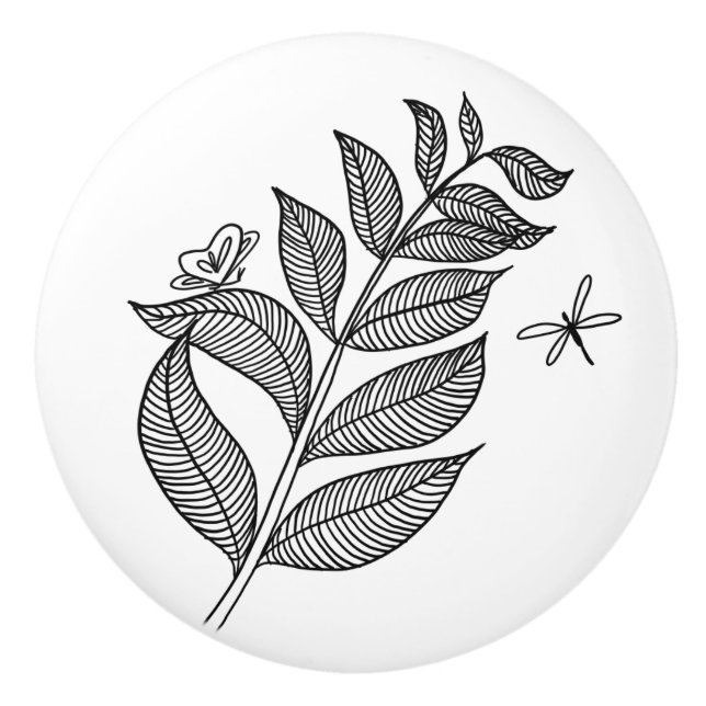 Leaf Sprig #1 Ceramic Knob (Front)