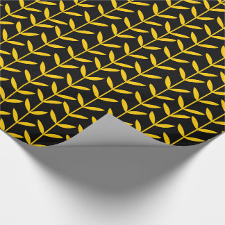 Leaf Stems - Amber on Black Wrapping Paper