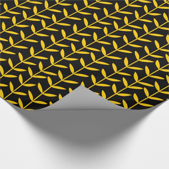 Leaf Stems - Amber on Black Wrapping Paper (Corner)