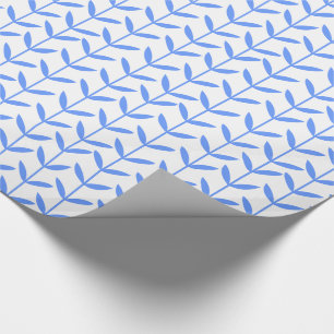 Leaf Stems - Baby Blue on White Wrapping Paper